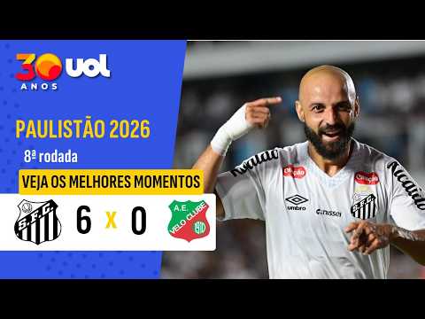 SANTOS 6 X 0 VELO CLUBE - VEJA OS MELHORES MOMENTOS DO JOGO PELO CAMPEONATO PAULISTA