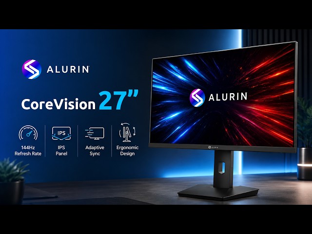 Monitor Alurin CoreVision 27" FullHD 144Hz IPS AdaptiveSync Hoogte Verstelbaar video