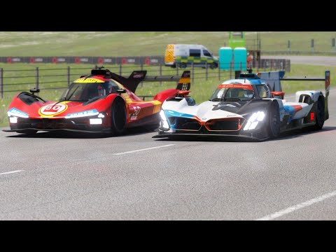 LMDh BMW M Hybrid V8 '23 vs LMDh Porsche 963 Hybrid '23 vs LMH Ferrari 499P '22 at Highlands