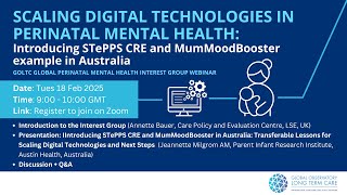 Scaling digital technologies in perinatal mental health: Introducing STePPS CRE & MumMoodBooster example in Australia