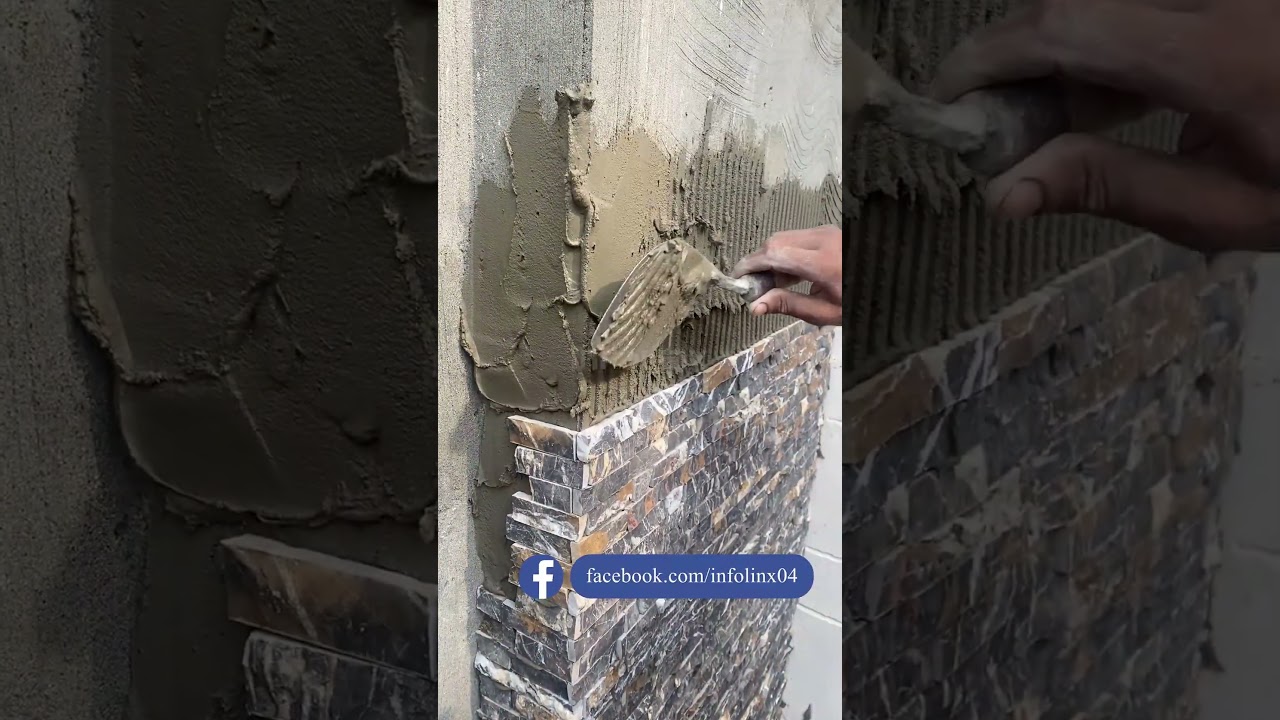 wall cladding stone 🥌  how to install stone cladding on wall #shorts #stone #ytshorts