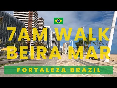 🇧🇷 Fortaleza Brazil Beach and Boardwalk 4K Walking Tour (Beira Mar) at 7am