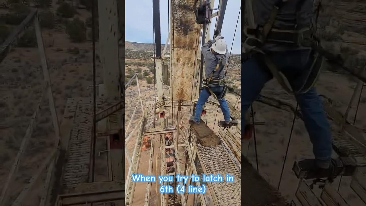 Derrick hand almost latches at the fastest speed on the rig #derrickman #oil #rigs #oilwork