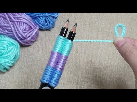 Amazing Woolen Flower Ideas using Pencil - Hand Embroidery Amazing Trick - Sewing Hack - No Crochet