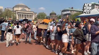 Protesters chant “Free Palestine” at Columbia University on April 29, 2024