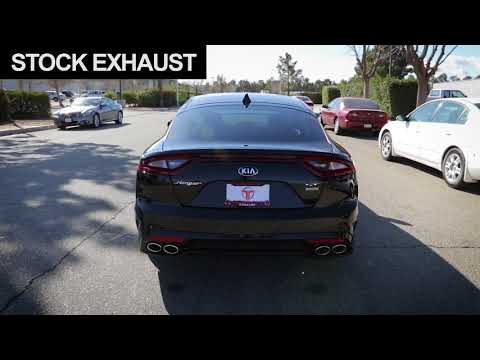 Brushed stainless tubing and mufflers close up sound clip Kia Stinger GT