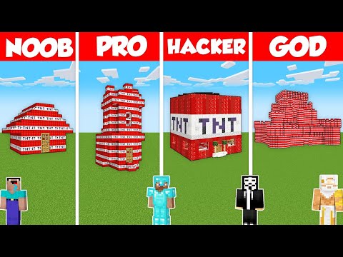 EPIC TNT BASE BUILD - NOOB vs PRO vs HACKER vs GOD - Minecraft Battle