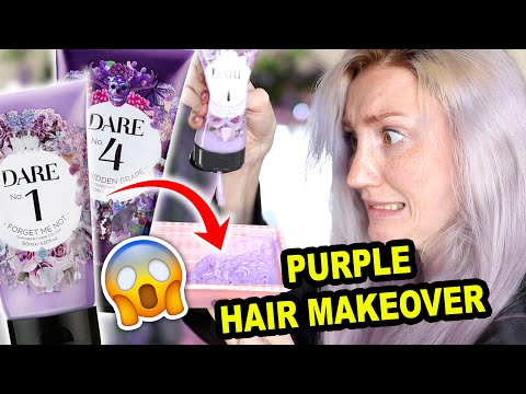 把我的頭髮染成紫色！!(第二部分)。使用大冒險臨時髮色進行極端的頭髮改造 (DYING MY HAIR PURPLE!!! (PART 2): EXTREME HAIR MAKEOVER USING DARE TEMPORARY HAIR COLOR)