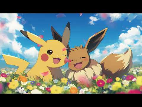 Pikachu & Eevee Flower Field Lofi🌼 Cozy Pokémon Ambience for Study, Relax & Sleep