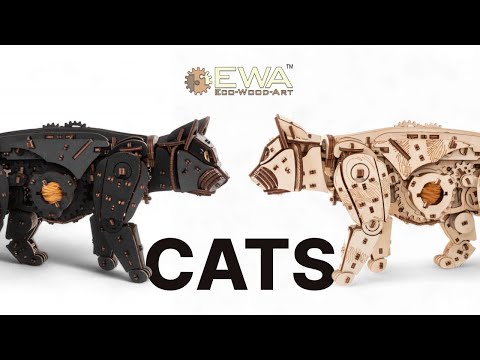 Механический деревянный конструктор ДИКИЙ КОТ и ЧЕРНЫЙ КОТ (Wild Cat and Black Cat)-EWA Eco-Wood-Art