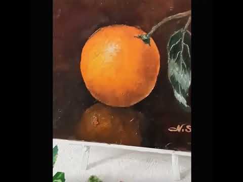 "Ripe tangerine" Modern small still life with fruits, oil painting of impasto. Realism. Painting