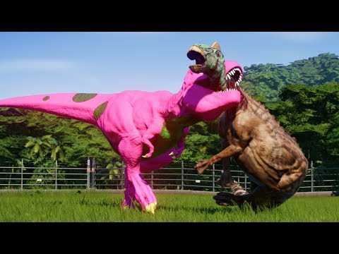 BARNEY T-REX vs ALL HERBIVORES DINOSAURS - Jurassic World Evolution
