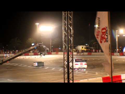 Ahmad Daham driving Subaru GC8 in UAE Red Bull CPD finals (outside view)