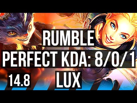 RUMBLE vs LUX (MID) | 8/0/1, 66% winrate, Legendary | KR Master | 14.8