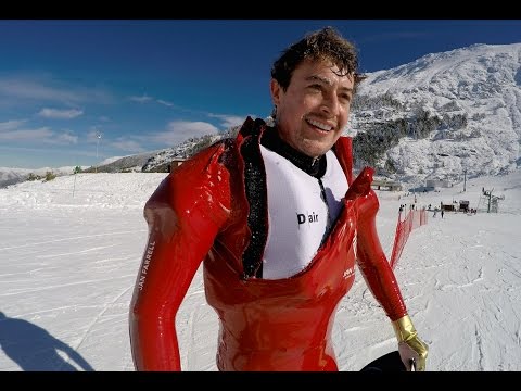 Jan Farrell crashes in real-life deployment of the D-Air Airbag Speed Skiing