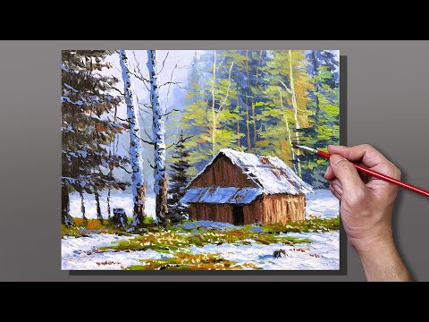 beautiful acrylic painting snow forest by correa art