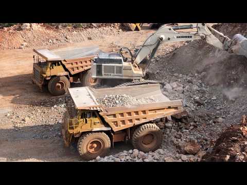 Liebherr 984 Excavator Loading Caterpillar 777C Dumpers - Sotiriadis Mining