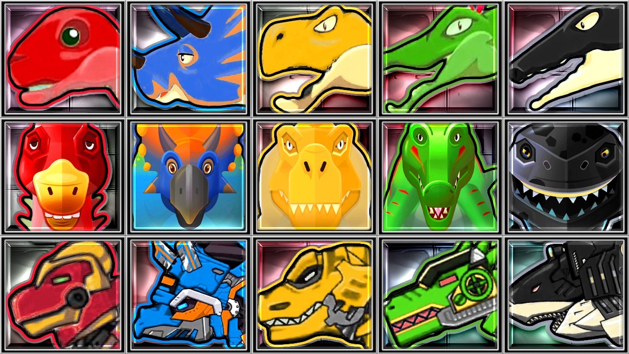 Dino Picnic, Marbel Dinosaurs, Dino Robot Corps: Brachiosaurus Triceratops Tyrannosaurus Spinosaurus