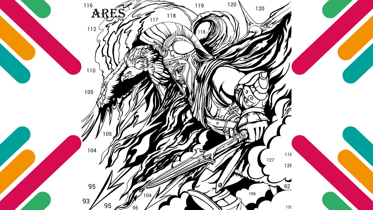 Gods of Ancient Greece. Ares. Coloring Page By Numbers