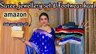Amazon sale upto 80% off Wedding wear Saree, Jewellery set, Earrings & Footwear haul Starting Rs.279