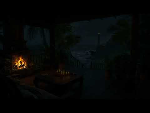 Fall Asleep Instantly 🌧️ ⛈️ Warm Fire, Rainstorm & Thunder by the Sea | White Noise