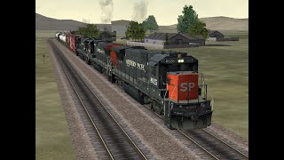 4 SP B30-7's and 1 SF B40-8 pull short SP Mixed freight. [Open Rails]