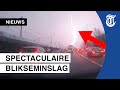 Dashcam op A10 filmt blikseminslag bij vliegtuig