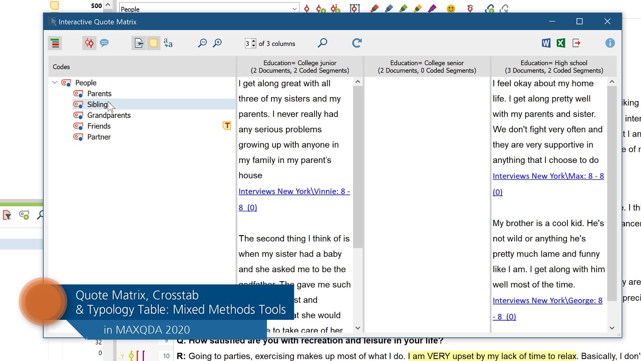 Mixed Methods in MAXQDA 2020: Crosstab, Quote Matrix, Typology Table