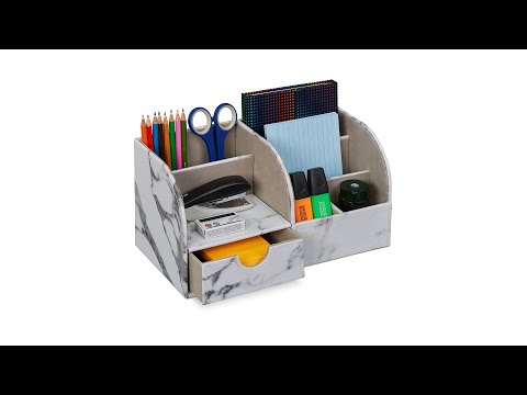 Schreibtisch Organizer Marmoroptik Grau - Weiß - Holzwerkstoff - Kunststoff - Textil - 28 x 15 x 15 cm