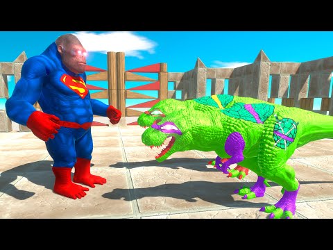 ⚡ SUPERMAN Goro The Giant vs NINJA T-REX DEATH RUN  - 🦖 Animal Revolt Battle Simulator 🦕