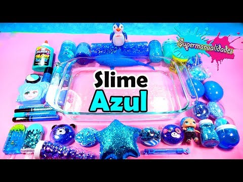 Mixing all Blue in Clear Slime (Adding Random things) / Supermanualidades