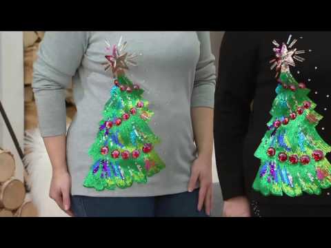 Quacker Factory Holiday Sequin Tree Long Sleeve T-shirt on QVC