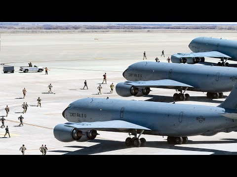 US Pilots Rush To Their Massive KC-135 Tankers and Take Off at Full Throttle