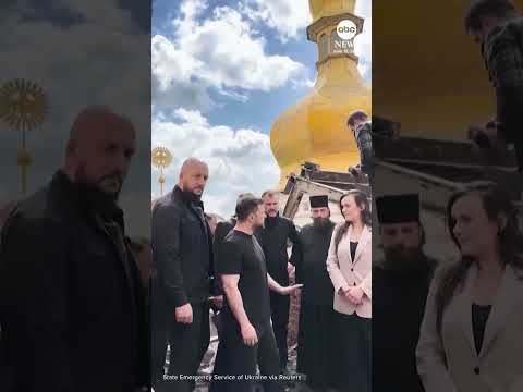 Ukraine's Zelenskyy inspects historic cathedral after Russian attack