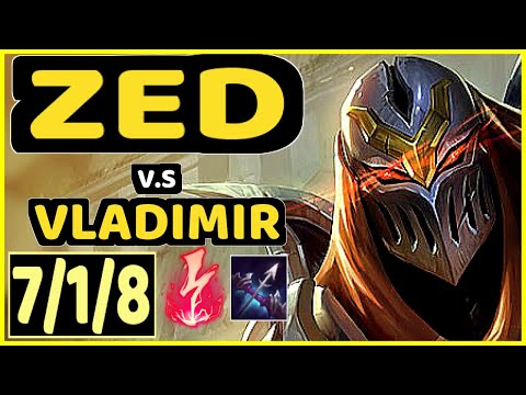 ZEDXSMURF (ZED) vs VLADIMIR - 7/1/8 KDA MID GAMEPLAY - EUW Ranked GRANDMASTER
