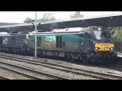 Direct Rail Services Class 68002 (Intrepid) and 68006 (Daring) departing Crewe
