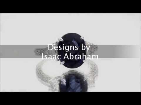 Oval Sapphire and Diamond Ring Set in 18k White Gold With Brilliant Half Moon Diamond Accents