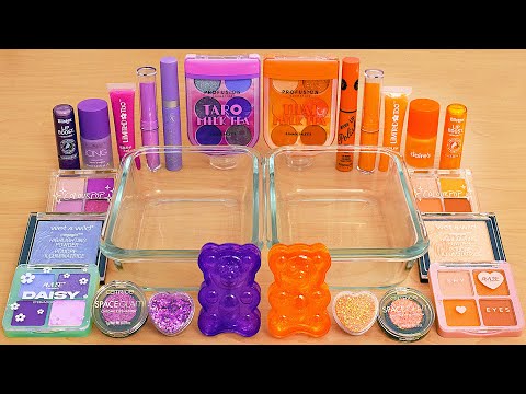 Purple vs Orange - Mixing Makeup Eyeshadow Into Slime ASMR