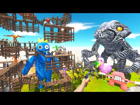 Parkour ZigZag Rescues BLUE Rainbow Friends and Fights Orga Monster - Animal Revolt Battle Simulator
