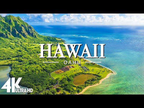 FLYING OVER HAWAII, OAHU (4K UHD) - Relaxing Music Along With Beautiful Nature Videos - 4K Video HD