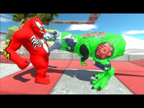 SASUKE T-REX vs VENOM GORO RED DEATH FALL - Animal Revolt Battle Simulator
