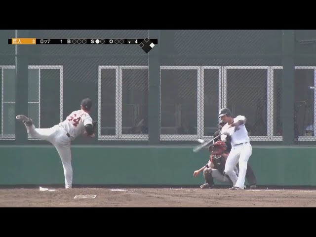 【ファーム】マリーンズ・大嶺翔がコンパクトに叩いた打球はスタンドイン!! 2018/4/3 M-G(ファーム)