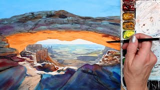 Capturing the Golden Glow: Watercolor Landscape from Canyonlands
