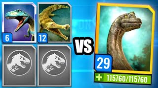 LEVEL 6 & 12 vs 115,000 HP BRACHIOSAURUS BOSS (JURASSIC WORLD ALIVE)