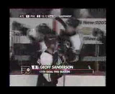 Geoff Sanderson scores to put the Flyers up 3-1