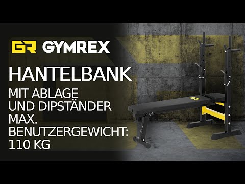 Video - Hantelbank mit Ablage und Dipständer