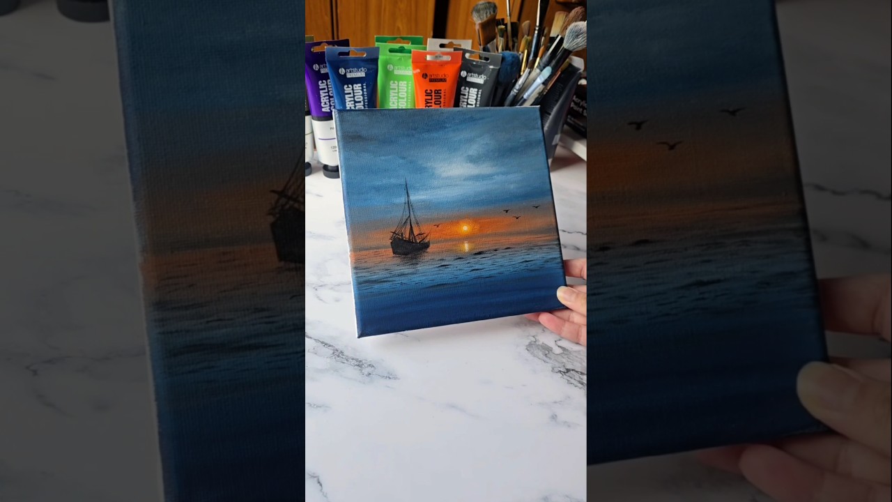 Sunset storm / easy acrylic painting idea for beginners
