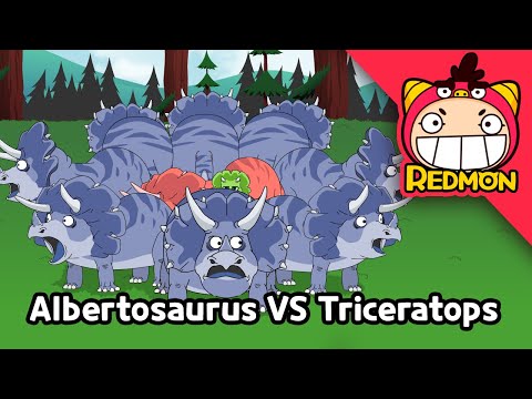 Albertosaurus VS Triceratops | Dinosaurs Battle | Giganotosaurus | 4K cartoon | REDMON