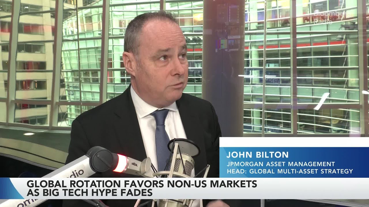 Person analyzing tech market data and AI impact on jobs with digital overlays