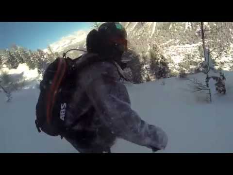 GoPro mount 360 epic snowboarding pow day in Switzerland